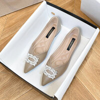 318-62025 Giày phẳng mới có khóa vuông và đá rhinestone cho phụ nữ, giày mũi nhọn, giày cao cấp kích thước lớn