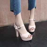 32-45 Size Lớn Size Nhỏ Dép Sandal Nữ Phong Cách Hàn Quốc Màu Trơn Giày Công Chúa Gót Chunky Chống Nước Đế Cao Gót Siêu Cao Giày Nữ Một Dây