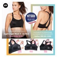 32B/B70, Bill Mỹ - Áo tập đen Lightweight Black (89) mút đệm dòng Max Sport - Victoria's Secret