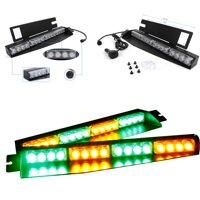32W LED Lightbar Visor Light Windshield Emergency Strobe Split Mount Deck Dash Lamp (Amber&Green)