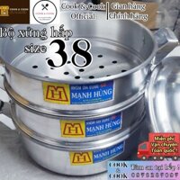 [3.3 Sale] Bộ xửng hấp bánh bao, hấp xôi size 38 cm nhôm Mạnh Hùng 2, 3 tầng hấp xôi, hấp bánh bao, hấp hải sản...