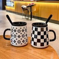 [3372 Người Đã Thu Thập] Cốc Gốm Niche Giá Trị Cao Có Nắp và Thìa cho Con Gái, Cốc Sữa Ăn Sáng Đơn Giản, Cốc Cà Phê Dung Tích Lớn 2.16 VHDL