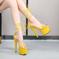 34-45 Size Lớn 20CM Giày Sandal Nữ Cao Gót Màu Kẹo Mỏng Phối Ren Nữ Giày Cưới Đỏ