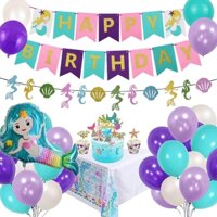 34 Cái / bộ Nàng Tiên Cá Sinh Nhật Trang Trí Cô Gái Với Chúc Mừng Sinh Nhật Biểu Ngữ Khăn Trải Bàn Bánh Topper Nàng Tiên Cá Chủ Đề Bóng
