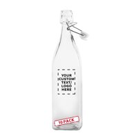 34 oz. Wire Lid Square Glass Carafe Water Bottles - 10 pack - Customizable Text, Logo - Clear