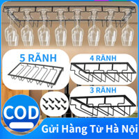3/4/5 Rãnh Giá Treo Ly Rượu Vang Gắn Tủ Bếp Tiện Lợi Màu Đen