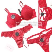 34B, B75 (Auth Mỹ) - Áo bra Vic very sexy đỏ Plunge Lipstick (109) nâng ngực, phối ren, lưới cá tính - Victoria's Secret
