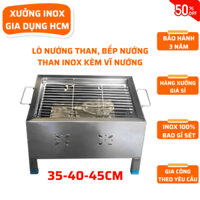 [35-40-45cm] Bếp nướng than inox, lò nướng than inox nhỏ gọn tặng kèm vĩ nướng