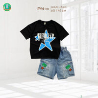 [35-45kg] Đồ bộ thun nam quần jean lưng thun chất liệu đẹp hình in lưng quần thun chất liệu 100% cotton
