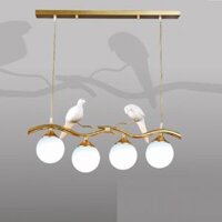 35 - TTK114T4: Đèn thả ngang, thân xi màu đồng 4 bóng chao quả bi trắng - KT: L750mm, chao bi Ø150mm - Bóng đèn E27 x 4