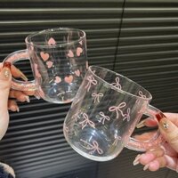 350ml Thủy Tinh Borosilicate Chịu Nhiệt Độ Cao Nơ Tình Yêu Cốc Tay Lấp Lánh Sữa