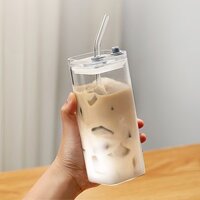350ml Tối Giản Cốc Thủy Tinh Có Nắp Ống Hút Ăn Sáng Sữa Cà Phê Nước Thơm Trà Chiều Tiệc Trà Tại Nhà Drinkware