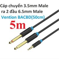 3.5mm ra 26.5mm  Cáp chuyển âm thanhh 3.5 Male ra 2 đầu 6.5 Male Vention BACBD - Hàng chính hãng - 5m