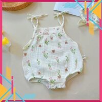 36  Bộ đồ liền thân cho bé gái sơ sinh kiểu áo 2 dây vải xô muslin 2 lớp mềm mại thông thoáng _ BD102