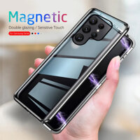 360 Chống Nhìn Trộm Quyền Riêng Tư Ốp Lưng Kính Cường Lực Hai Mặt Cho Samsung Galaxy S24 Plus Ultra Ốp Lưng Kim Loại Sang Trọng Ốp Lưng Từ Tính