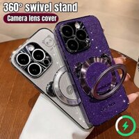 360° Ốp lưng hình gấu trúc xoay cho từ tính iPhone 16 Pro Max Ốp lưng iPhone 12 13 14 15 Pro Max Plus có ống kính máy ảnh cho điện thoại chống sốc sang trọng nhấp nháy sang trọng C