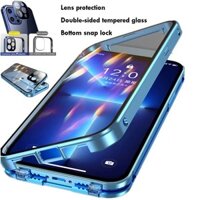 360°Bảo Vệ Toàn Diện Kim Loại Từ Tính Hai Mặt Kính Snap Lock Case Cho iPhone 15 Pro Max 14 12 11 13 Pro Max Plus Ốp Lưng