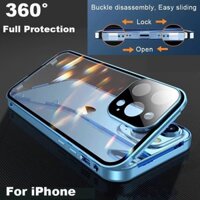 360°Nam châm kim loại được bảo vệ toàn diện Vỏ điện thoại khóa kính hai mặt cho iPhone 16 Pro Max 14 13 12 15 Pro Max Vỏ bọc cảm giác da Ốp lưng