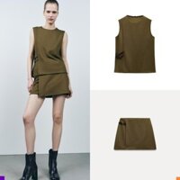 3644166Nữ Khóa Trang Trí Twill Đôi Cardigan Chữ A Váy Ngắn Khóa Trang Trí Đôi Cardigan Cổ Tròn Top