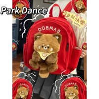 [3712 Đánh giá tích cực] PARK DANCE Ba lô nhồi bông gấu trúc nhỏ màu đỏ, túi đi học có thể tháo rời, ba lô dễ thương JK