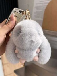 3A [Thỏ Con Dễ Thương] Thỏ Lông Rái Cá Xe Móc Chìa Khóa Mặt Dây Chuyền Ins Lưới Màu Đỏ Sang Trọn