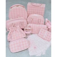 3ce Mới Màu Hồng Kẻ Sọc Hộp Trang Sức Hai Lớp Hộp Đựng Mỹ Phẩm Túi Nách Túi Túi Xách Túi Mây Cốc Nước