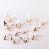 3D Bướm rỗng giả kim loại trang trí tường cho phòng khách, nhãn dán trang trí bướm 3D