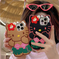 3d Đen Hula Hello Kitty Hoạt Hình Ốp Lưng Điện Thoại iPhone 16 15 14 Plus 13 12 Pro Max 11 Kawaii Anime Y2k Vỏ Silicon Mềm