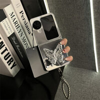 3d Mạ Điện Bướm Giá Đỡ Gương Ốp Lưng Điện Thoại Hạt Siver Vòng Tay Cho OPPO Find N2 Flip findn2 Flip Find N3 Flip Vỏ Máy Ảnh Chống Sốc