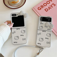 3d Nơ Hello Kitty Da Dây Ốp Lưng Điện Thoại Samsung Z Flip 4 5 6 Flip6 ZFlip6 Mạ Bạc Da Chống Sốc
