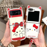 3d Nơ Hello Kitty Mặt Dây Chuyền Ốp lưng Samsung Galaxy Z Flip 3 4 5 6 ZFlip4 ZFlip5 ZFlip6 Tai Mèo Ốp Lưng Chống Sốc