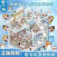 3d stickers tại chỗ phiên bản siêu Lớn] Hình dán Xinmo để lưu trữ thế giới băng và tuyết Hình dán Cảnh thu nhỏ tự làm cabin