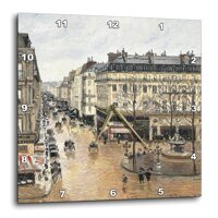 3dRose USPD Image of French Painting Rainy Boulevard Camille Pissarro - Wall Clocks (DPP_339084_2)