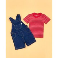 [3kg-13kg] Set Áo Thun Tay Ngắn + Quần Yếm Bé Trai C@rt3r Jean Đỏ Sọc