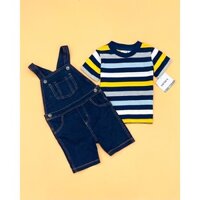 [3kg-13kg] Set Áo Thun Tay Ngắn + Quần Yếm Bé Trai C@rt3r Jean Sọc Vàng