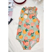 3M-3T Bikini đồ bơi đi biển CHỐNG NẮNG 1 mảnh xanh pastel quả cam bé gái dây bèo chéo cổ yếm tròn nơ lưng sau cài bỉm