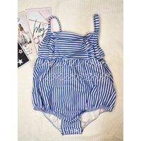 3M-9M Bikini đồ bơi bé gái đi biển CHỐNG NẮNG 1 MẢNH 2 DÂY QUẢ BÍ SỌC TRẮNG XANH VIỀN BÈO THÂN TRƯỚC CÀI BỈM