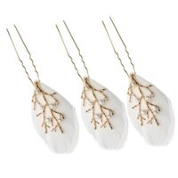 3pcs Delicate Crystal Feather Pearls Hairpins Women Girls Hair Accessories