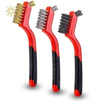 3pcs Wire Brush Set Cleaning Brushes Nylon/Brass/Stainless Steel Bristles with Curved Handle Grip for Rust with Deep Cleaning QNAIT