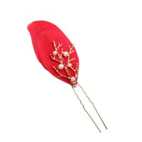 3pcset Crystal Feather Pearls Hairpins Women Girls Hair Accessories - Red