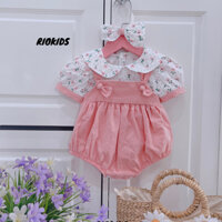 [4-11kg] Bodysuit yếm hoa nhí hồng RIOKIDS cho bé gái sơ sinh mặc thôi nôi, đầy tháng, đi chơi BD13