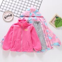 4-12 Tuổi Bé Gái Thời Trang Thu Đông Chống Thấm Nước Có Mũ Trùm Đầu Áo Khoác Lông Cừu Trẻ Em 3 Trong 1 Chống Gió Có Thể Tháo Rời 2 Mảnh Bộ Áo Gió