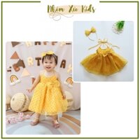[4-18kg] Váy Yếm Chấm Bi Vàng Công Chúa 𝐍𝐇𝐈́𝐌 𝐗𝐔̀ 𝐊𝐈𝐃𝐒 Cho Bé Gái 1 Tuổi Đến 5 Tuổi Chất Tơ Kính Lót Lụa Habutai V083