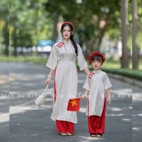 [4-64kg] Áo Dài Gấm Kem Mẹ Và Bé Gái NHÍM XÙ KIDS Cho Bé 2tháng - 8tuổi AD153