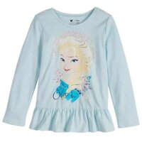 [4-7Y] Áo cotton dài tay Disney - Xanh Elsa