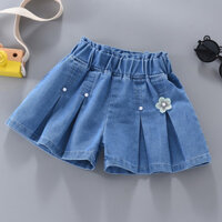 4-9 Tuổi Trẻ Em Bé Gái Quần Short Denim Thời Trang Mùa Hè Hàn Quốc Rời Chân Quần Ngắn