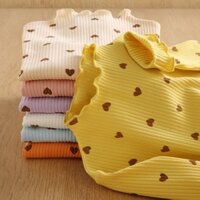 4-9 Tuổi Trẻ Em Bé Gái Xuân Thu Cổ Cao Tay Dài In Hình Trái Tim Áo Thun Cotton