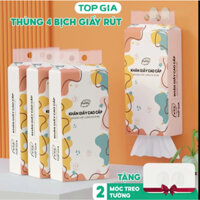 4 BỊCH Khăn giấy rút treo tường TopGia Đa Sắc 1280 tờ 4 lớp bằng bột gỗ nguyên sinh