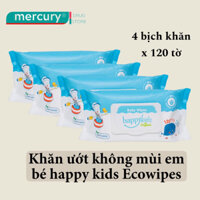 4 bịch khăn ướt không mùi em bé happy kids Ecowipes  120 tờ