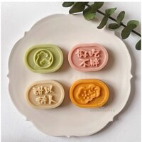 4 Cái / bộ 20g 50g Hình Bầu Dục Khuôn Bánh Trung Thu Nhân Vật Trung Quốc Khẩu Hiệu Mẫu Bánh Quy Bánh Ngọt Tem Dứa Bánh Fondant Trang Trí Dụng Cụ
